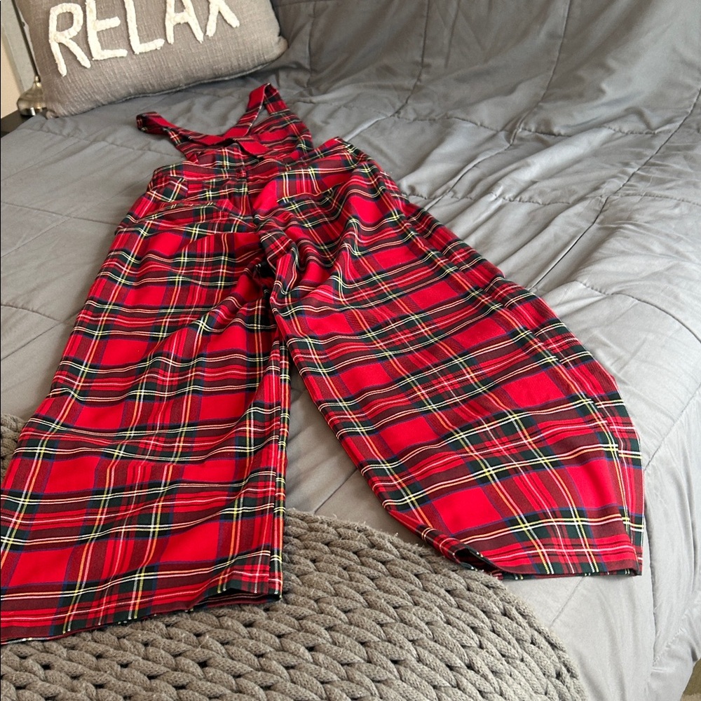 NEW Rare Stewart Tartan Red Plaid Overalls Jumpsuit XS Royal Monk Preppy Punk - Picture 15 of 16